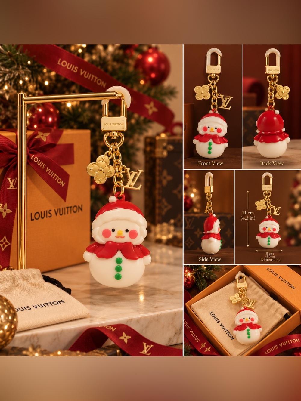 Gold-Accent Red & White Snowman Keychain